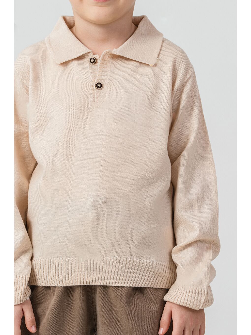 Kahverengi Erkek Çocuk Triko Polo Yaka Kazak Gabardin Pantalon Alt-Üst Takım-4