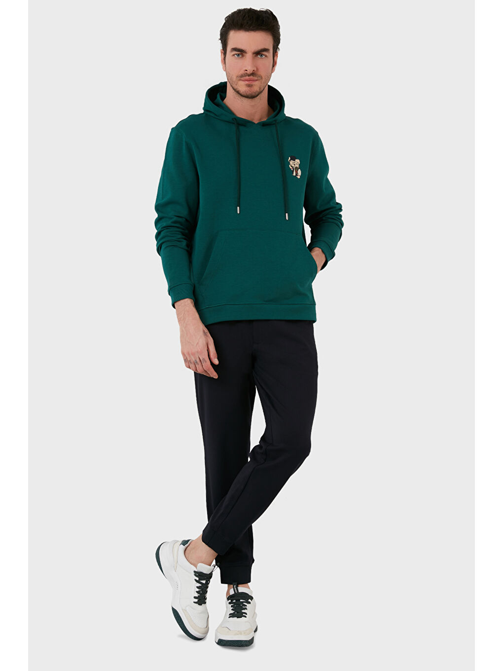 Petrol Pamuklu Regular Fit Kanguru Cepli Kapüşonlu Sweat 6141006B-1