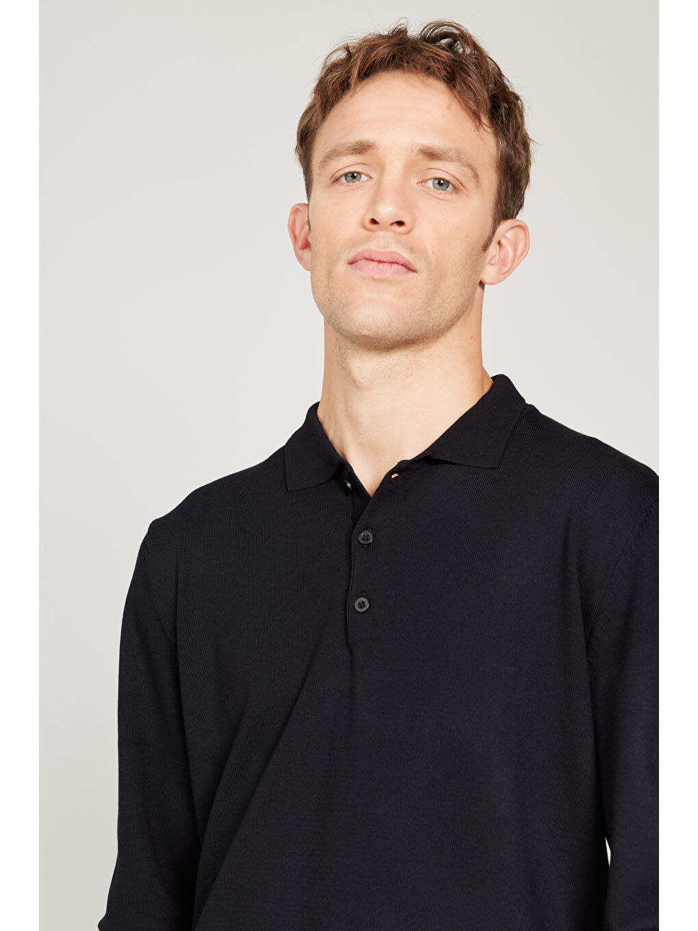 Erkek Siyah Standart Fit Normal Kesim Polo Yaka Triko Kazak-3