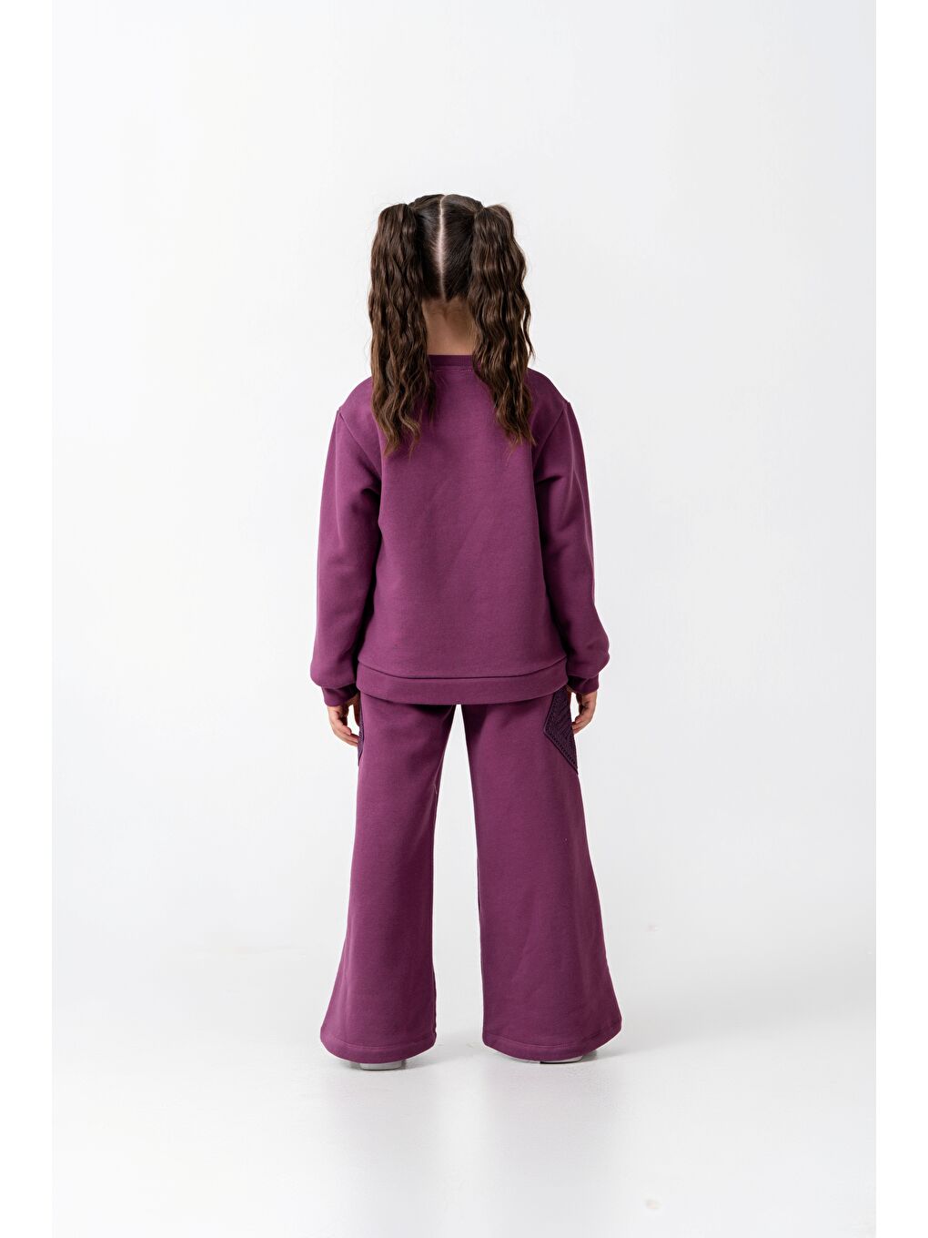 Mor Kız Çocuk Örme İspanyol Paça Eşofman Takımı 6-9 Yaş-6