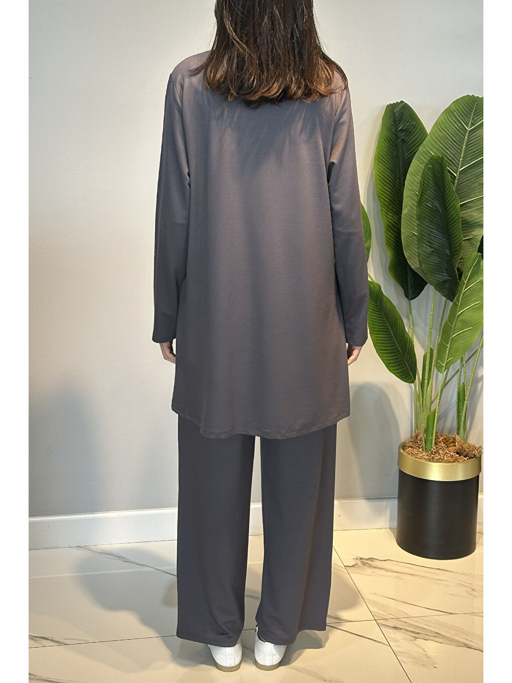 Penye Taş Detaylı Tunik Pantolon Takım 45-91 Antrasit-3