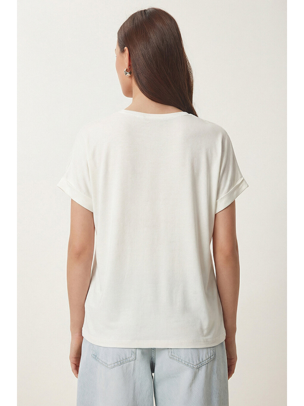 Ekru Güpür Detaylı Viskon T-shirt EKRU LRN0006-3