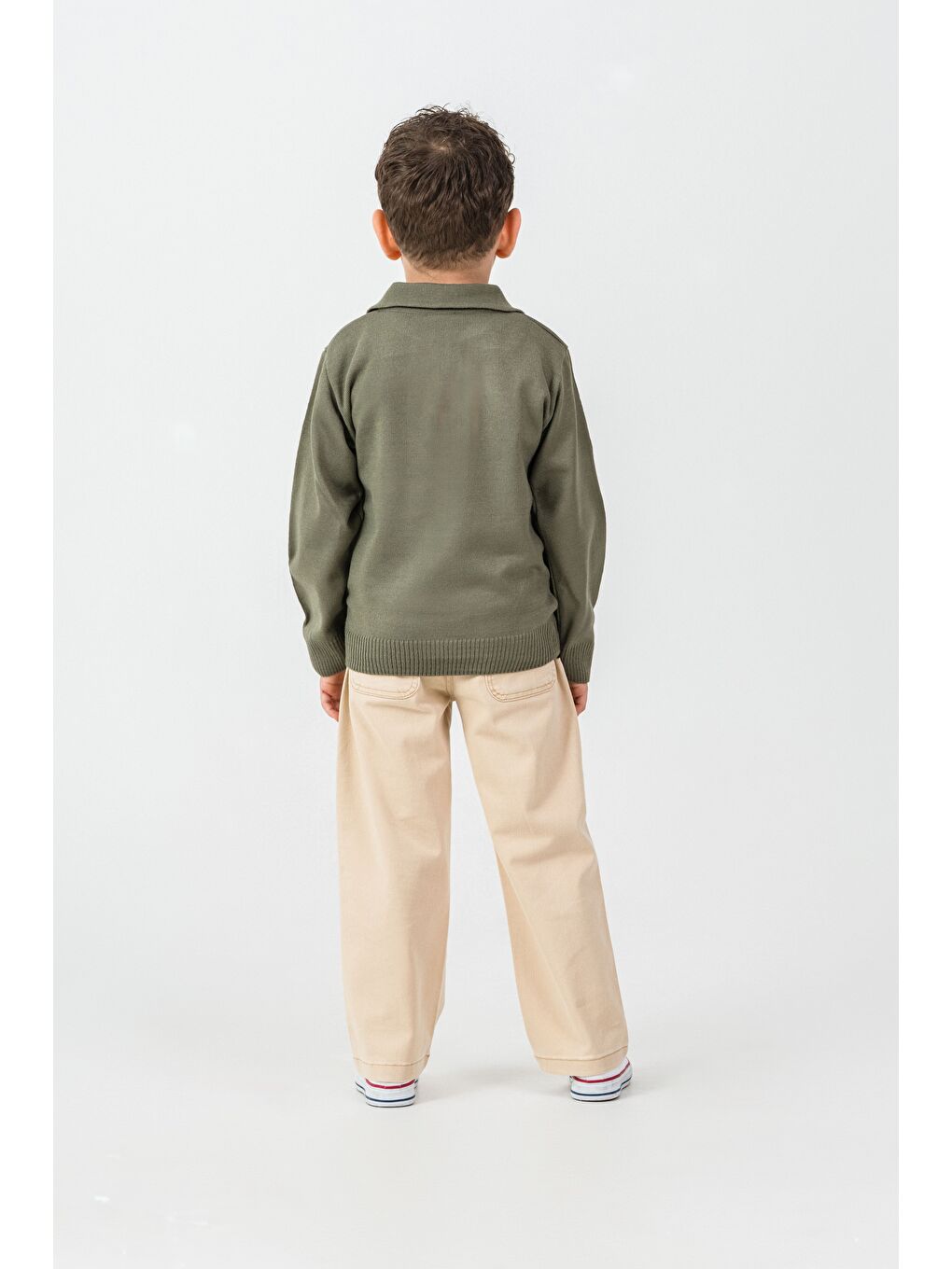 Yeşil Erkek Çocuk Triko Polo Yaka Kazak Gabardin Pantalon Alt-Üst Takım-4