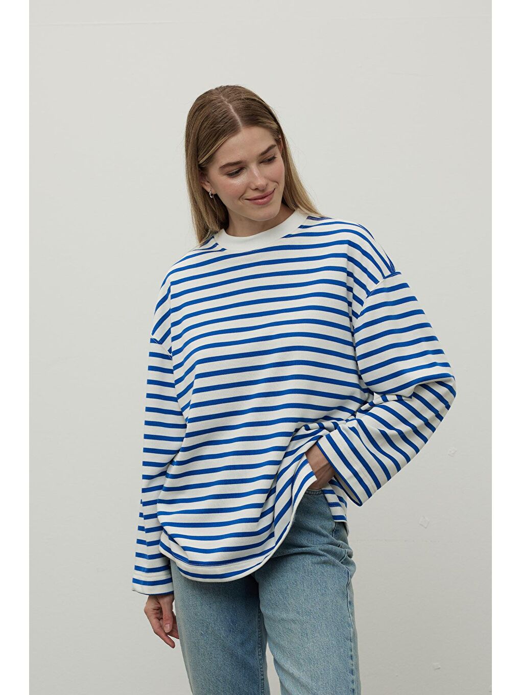 Çizgili Sweatshirt Mavi