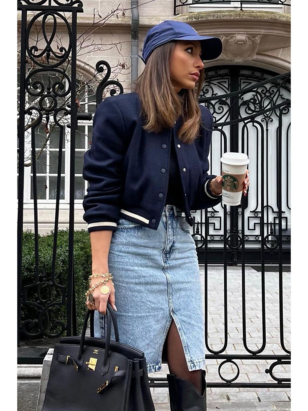 Buz Mavisi Midi Yırtmaçlı Kot Etek MG1848