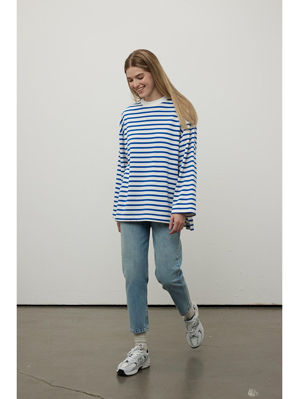 Çizgili Sweatshirt Mavi-2