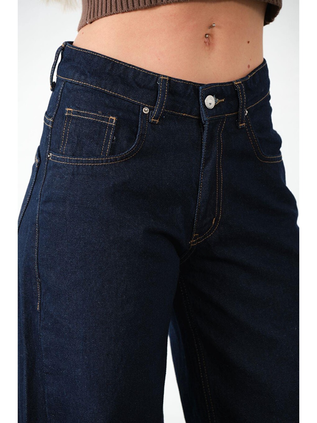 Mavi Bol Kesim Denim Geniş Paça Rahat Baggy Jean Jean Salaş Kadın Pantolon @Varese-3