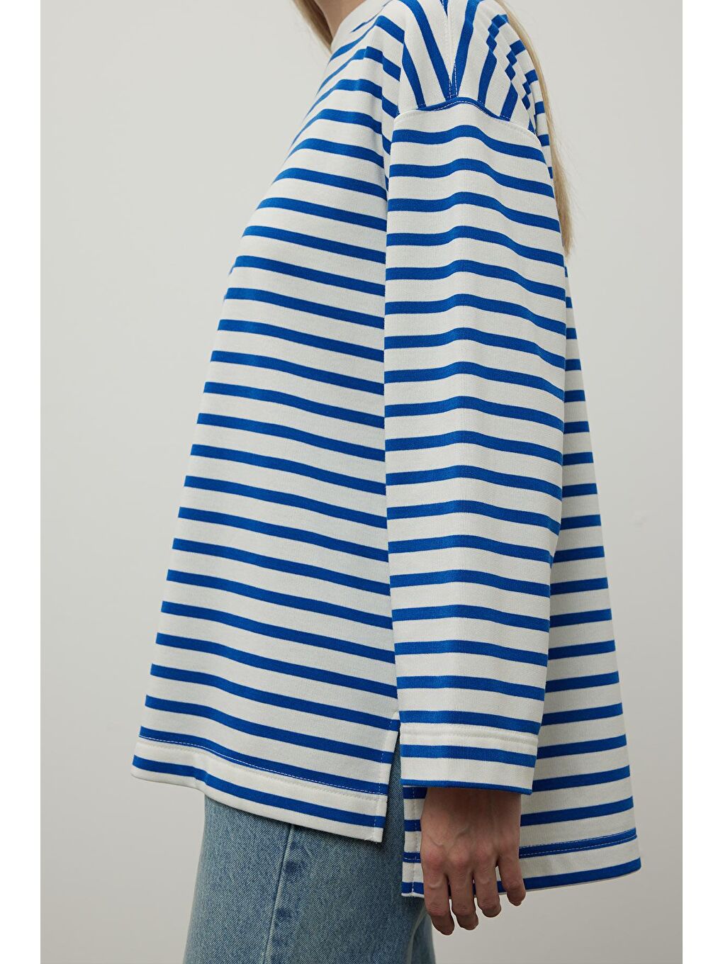 Çizgili Sweatshirt Mavi-3