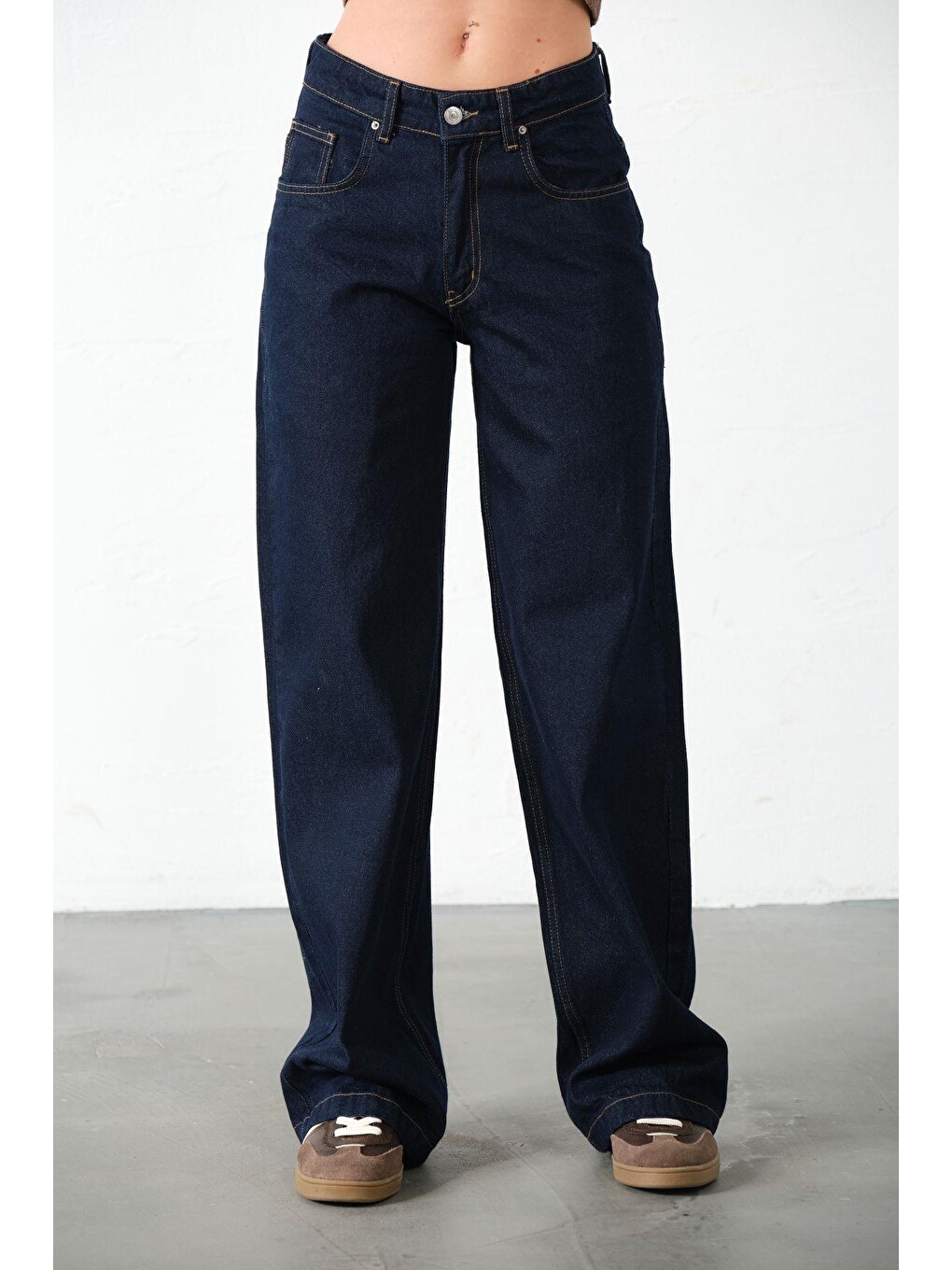 Mavi Bol Kesim Denim Geniş Paça Rahat Baggy Jean Jean Salaş Kadın Pantolon @Varese-6