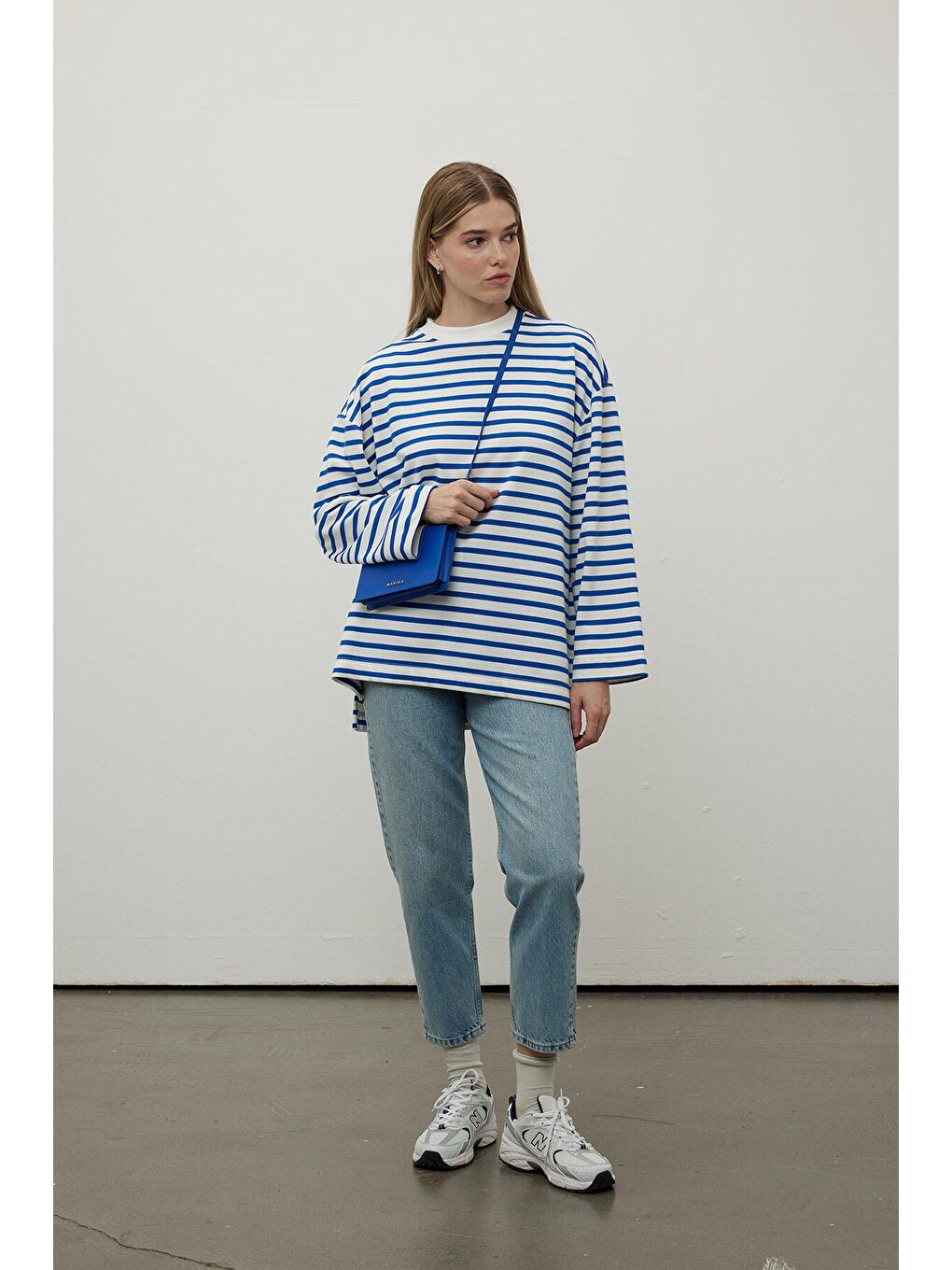 Çizgili Sweatshirt Mavi-4