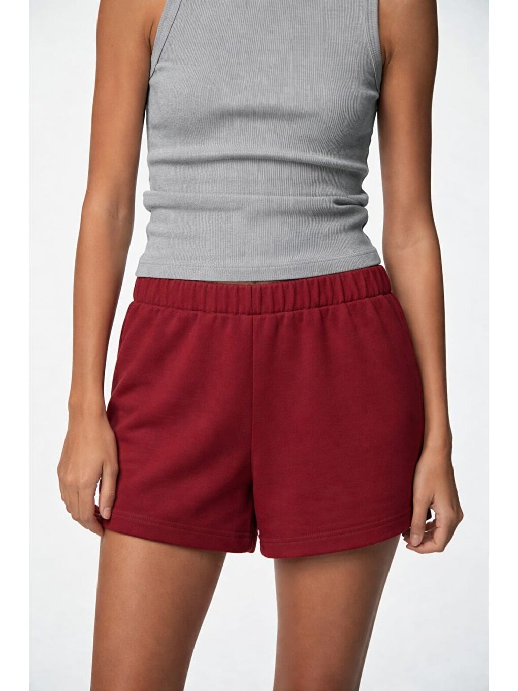 Kırmızı Genç Kız Beli Lastikli Basic Pamuklu Şort