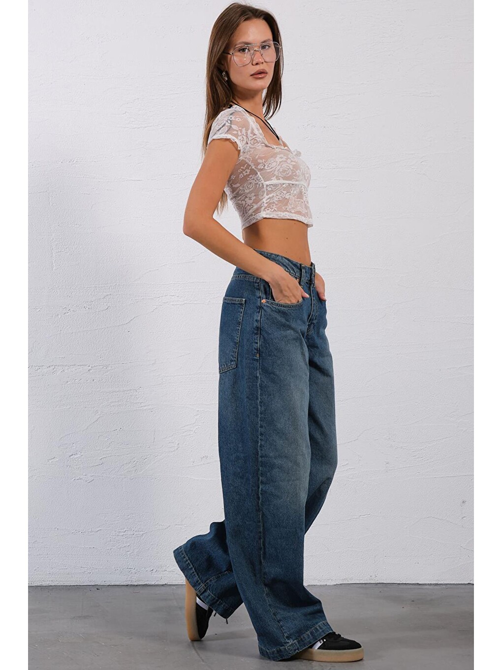 İndigo Bol Kesim Denim Geniş Paça Rahat Baggy Jean Jean Salaş Kadın Pantolon @Varese-1