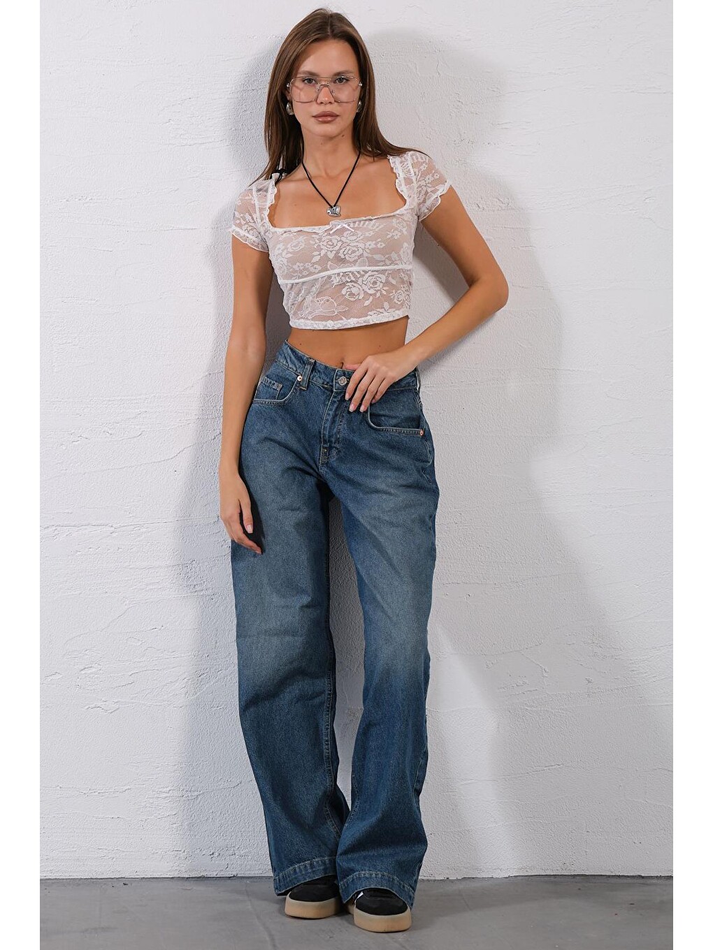 İndigo Bol Kesim Denim Geniş Paça Rahat Baggy Jean Jean Salaş Kadın Pantolon @Varese-5