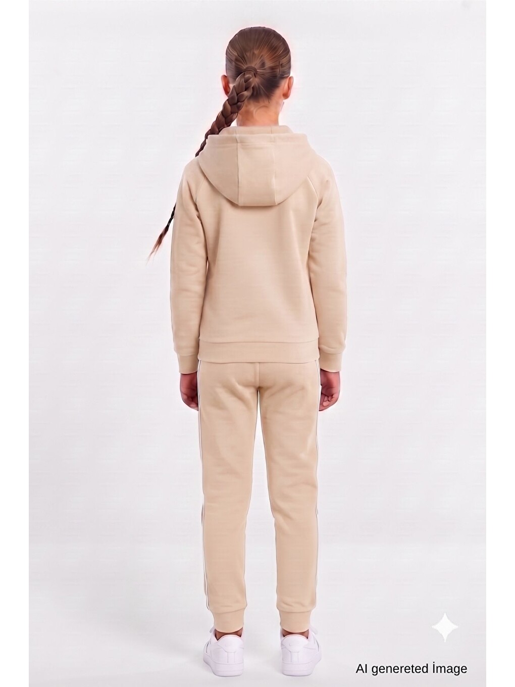 Ekru Kız Çocuk Scuba Atheletic Reglan Kol Kapüşonlu Dalgıç Kumaş Eşofman Takımı Esf7027-2