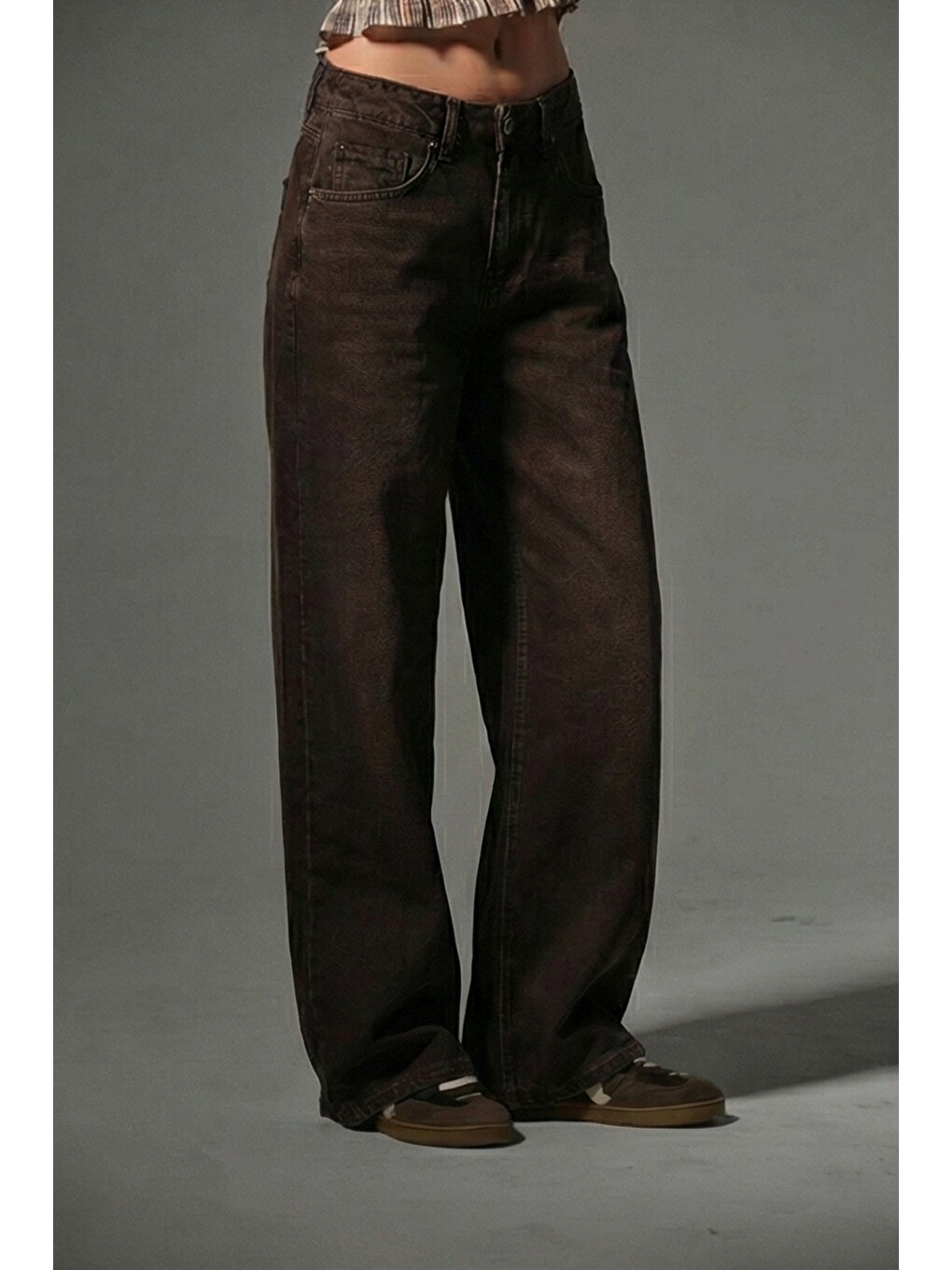Kahverengi Bol Kesim Denim Geniş Paça Rahat Baggy Jean Jean Salaş Kadın Pantolon @Varese-2