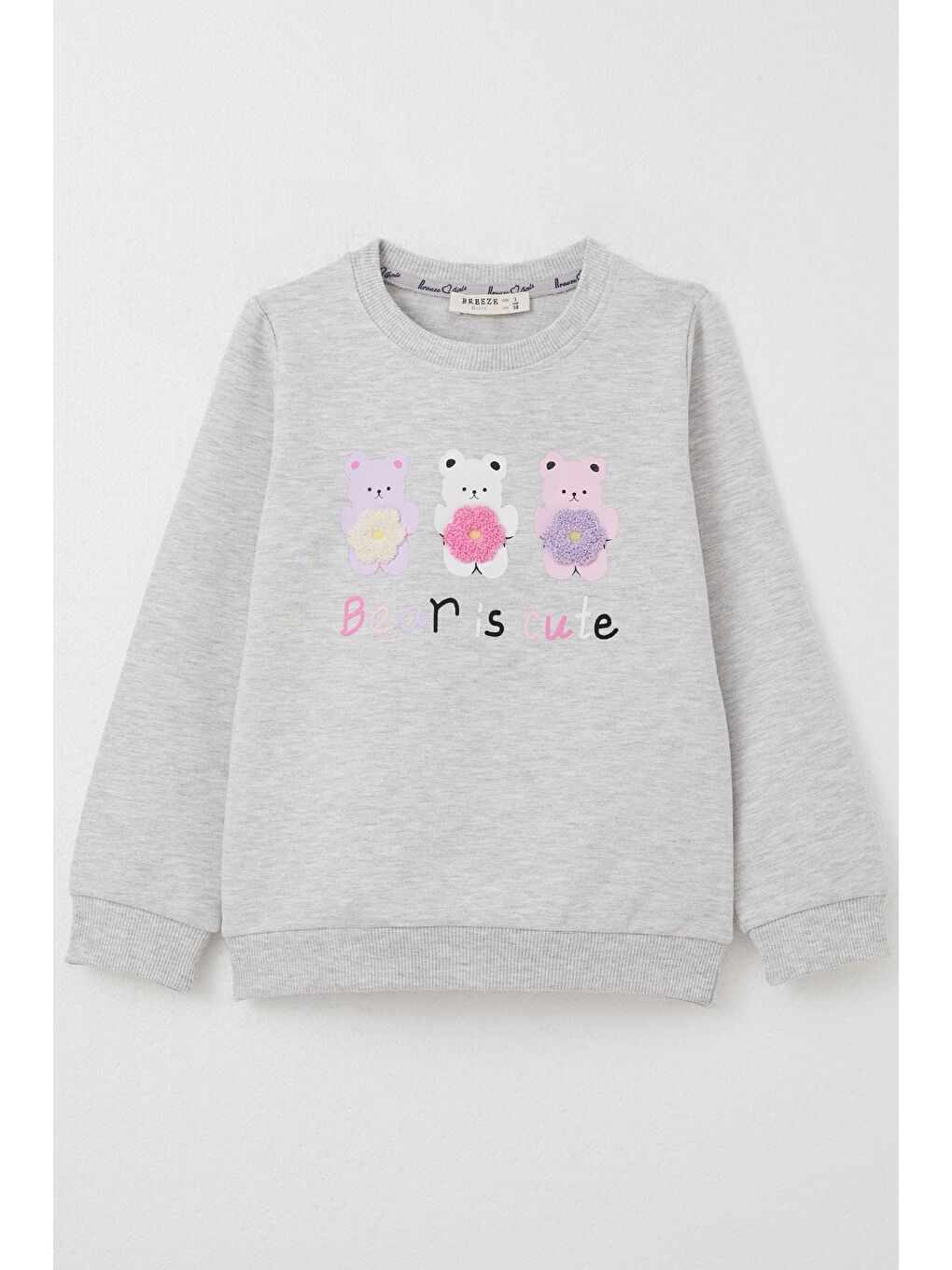 Kız Çocuk Sweatshirt Sevimli Ayıcıklar Baskılı Açık Gri Melanj (1.5-3 Yaş)