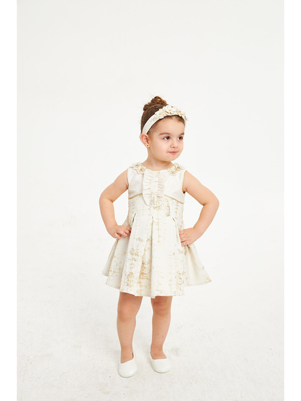 Ekru Yakası Ve Bandanası Çiçekli Jakar Abiye-1