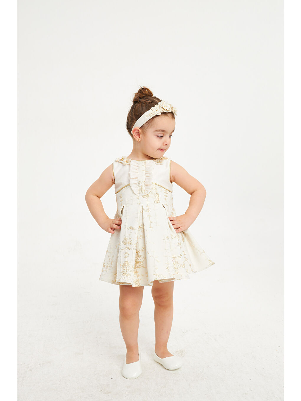 Ekru Yakası Ve Bandanası Çiçekli Jakar Abiye-2