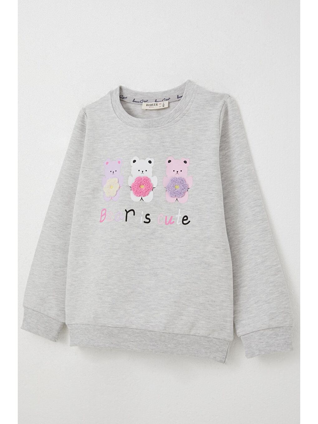 Kız Çocuk Sweatshirt Sevimli Ayıcıklar Baskılı Açık Gri Melanj (1.5-3 Yaş)-2
