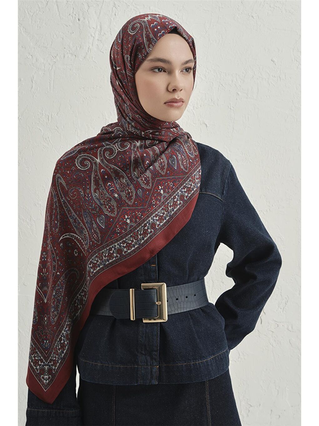 Kırmızı Premium Pure Etnik Desen Şal 4 35-1