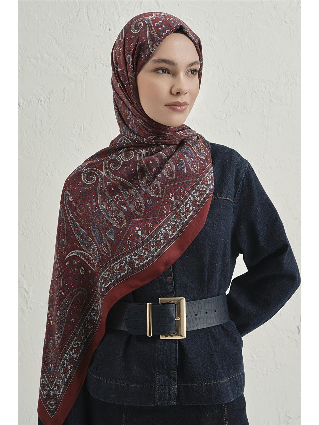 Kırmızı Premium Pure Etnik Desen Şal 4 35-2