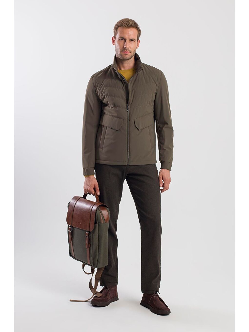 Haki Comfort Fit Dik Yaka Spor Mont-1