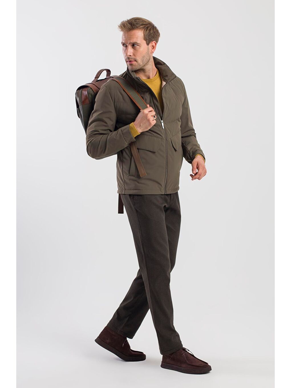 Haki Comfort Fit Dik Yaka Spor Mont-2