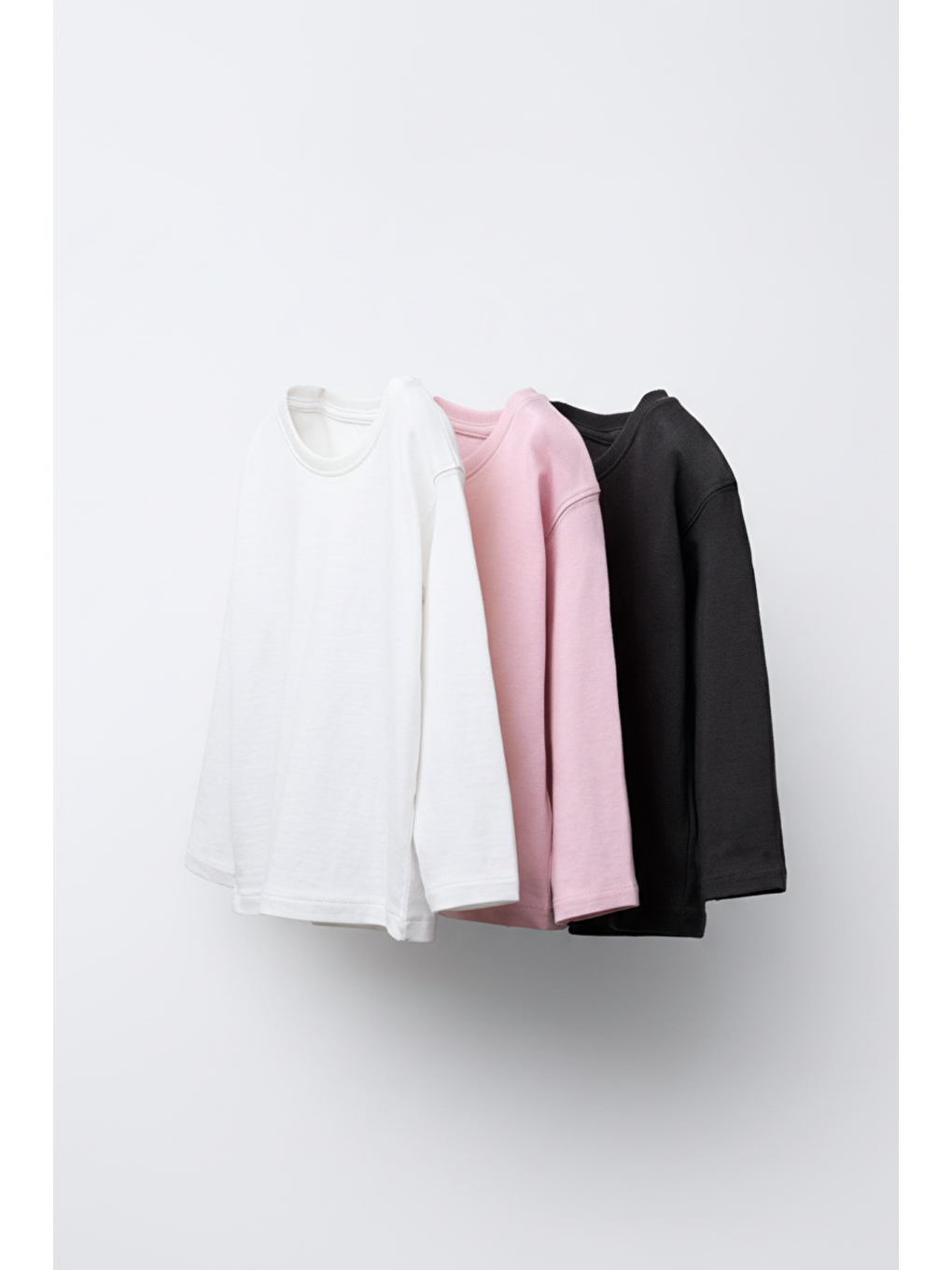 Karışık Kız Çocuk Pamuklu 3'Lü Uzun Kollu Tişört Seti – Ekru, Pembe, Siyah