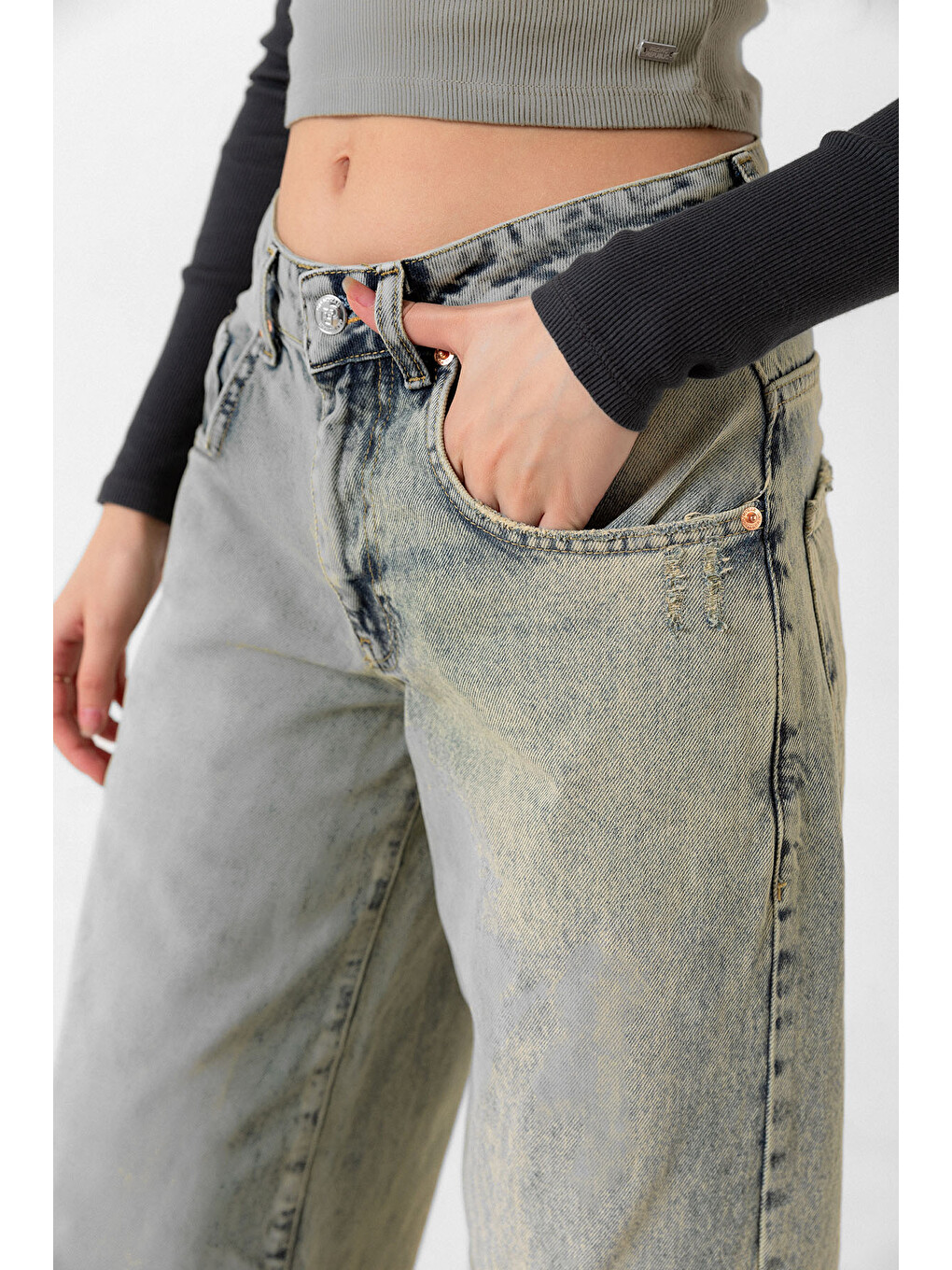 Mavi Bol Kesim Denim Geniş Paça Rahat Baggy Jean Jean Salaş Kadın Pantolon @Varese-3