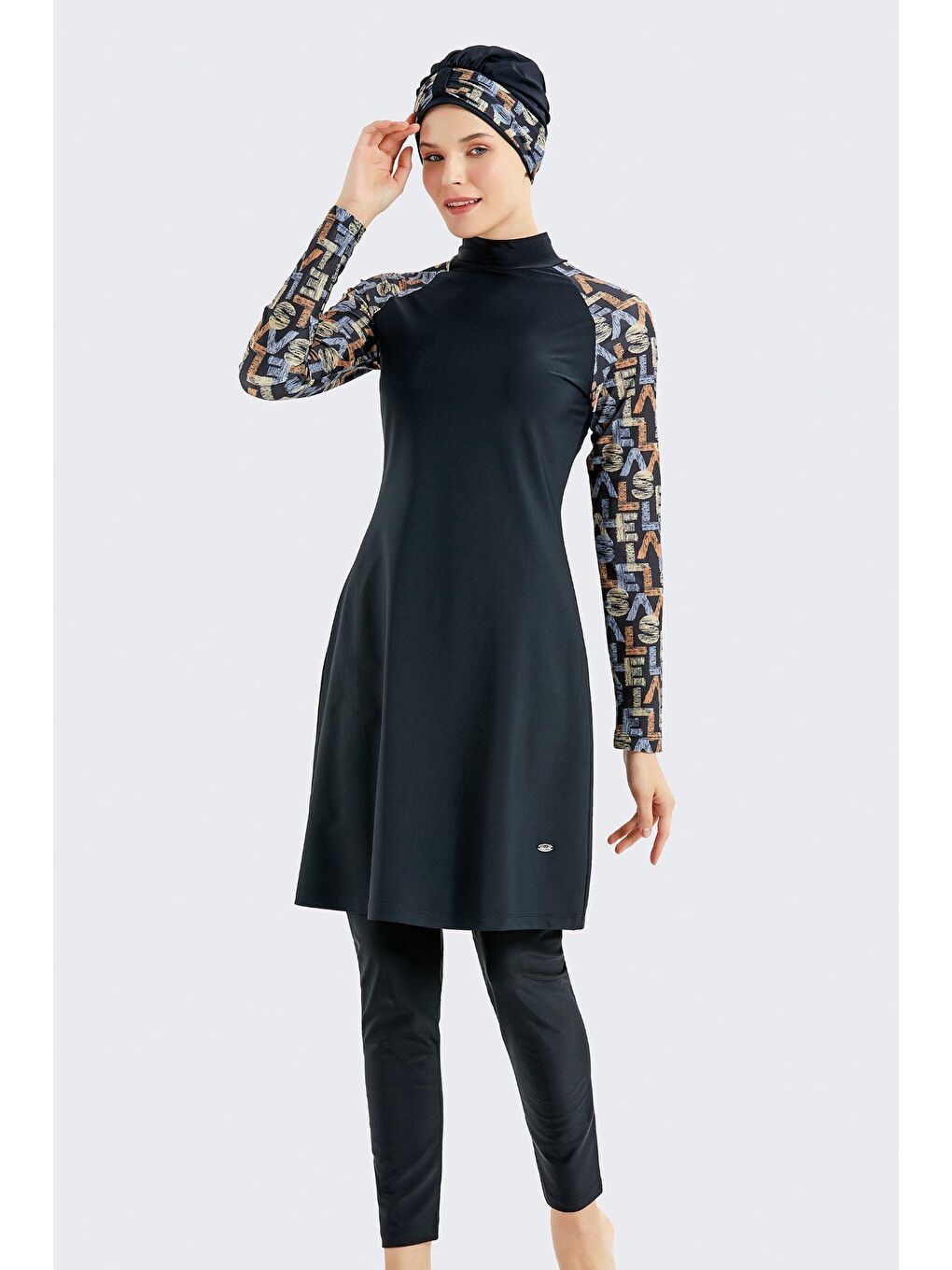 Tam Kapalı 4 Lü Tesettür Mayo C14020 Siyah/Kahverengi