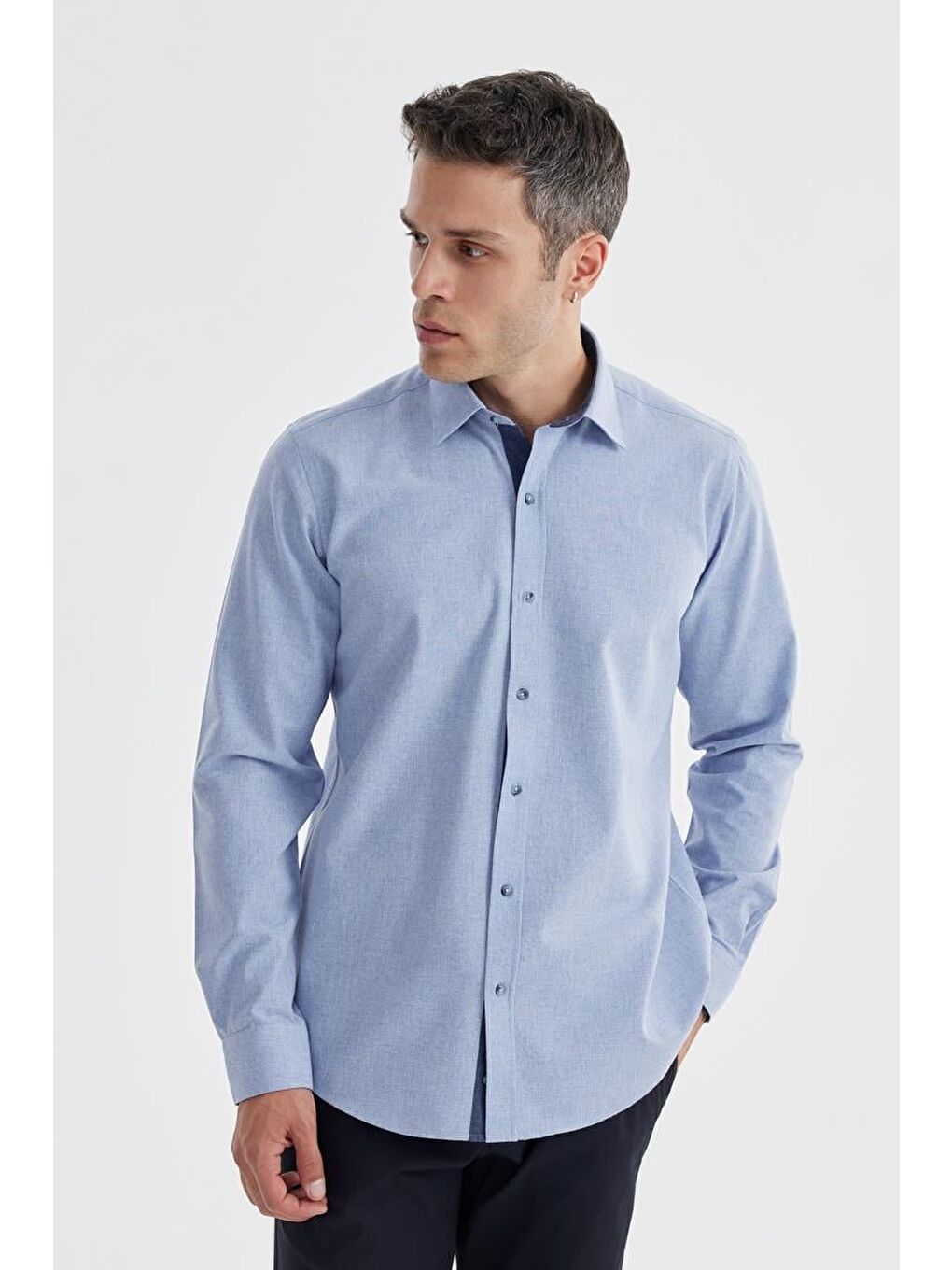 Mavi Comfort Fit Gizli Düğmeli Yaka Gömlek-1