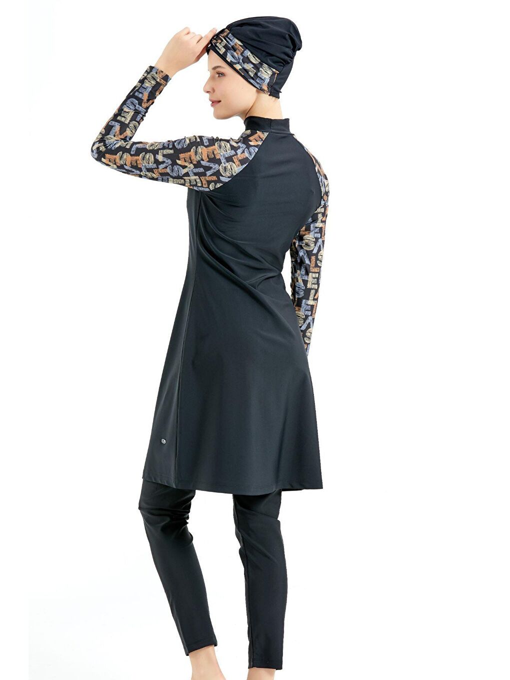 Tam Kapalı 4 Lü Tesettür Mayo C14020 Siyah/Kahverengi-1