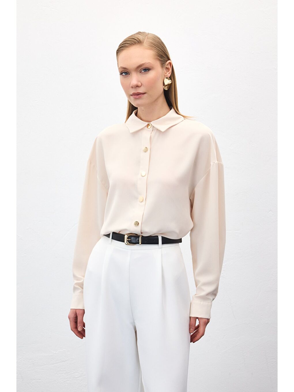 Çıtçıt Detaylı Gömlek - Bej-1