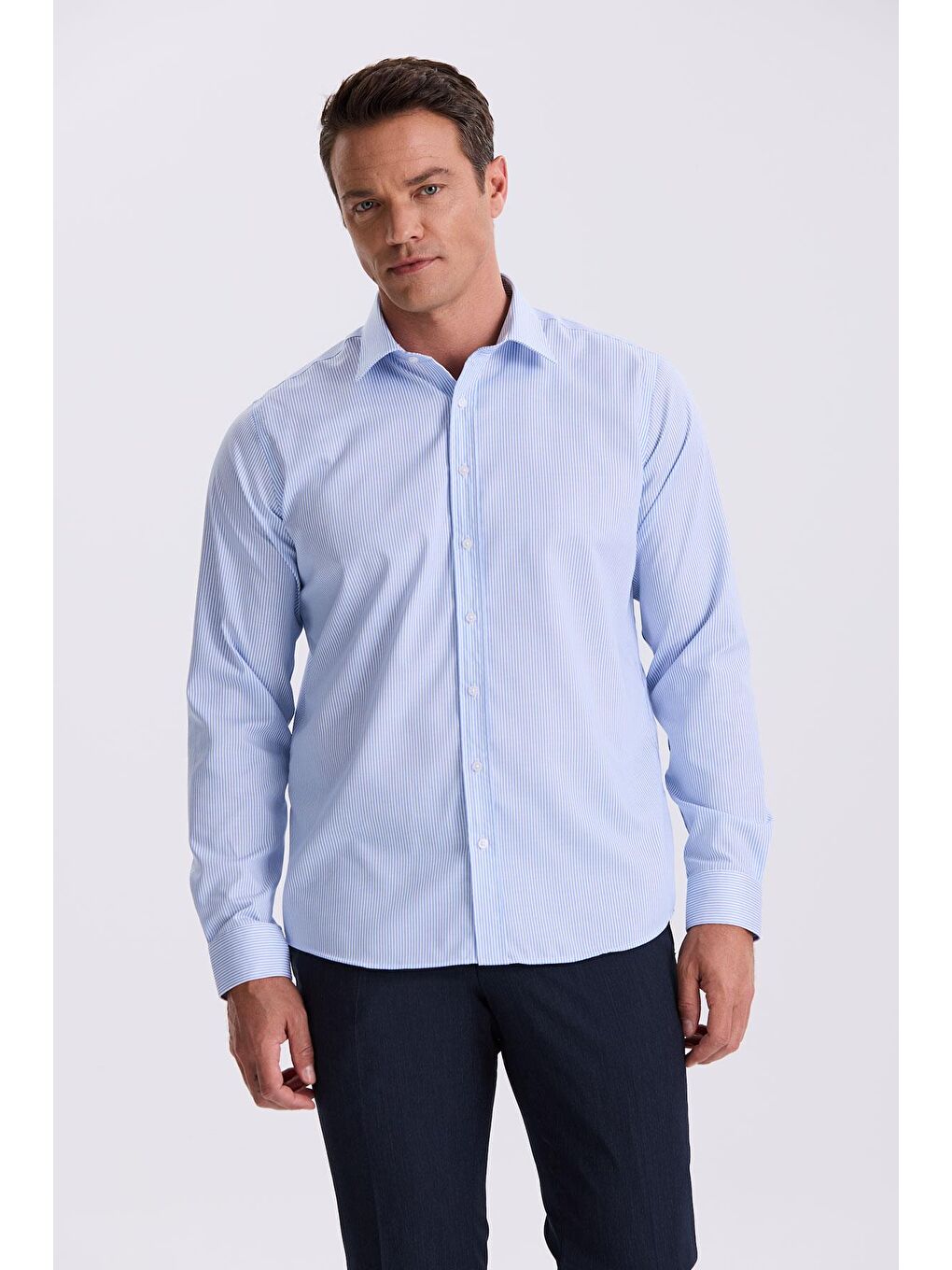 Mavi Comfort Fit Ütü Gerektirmeyen %100 Pamuk Çizgili Non İron Gömlek