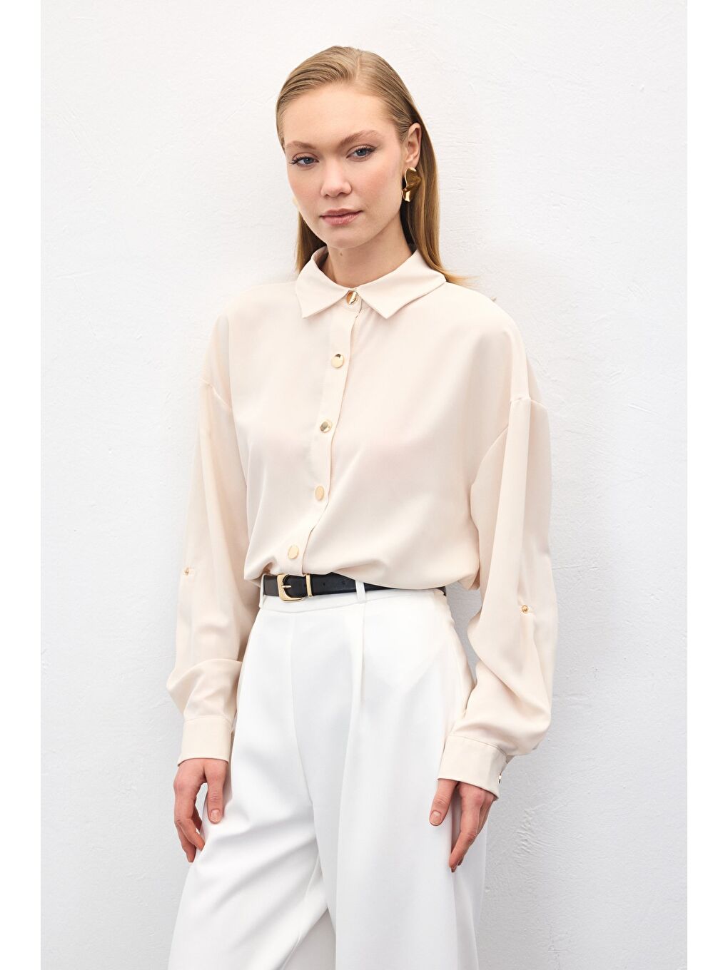 Çıtçıt Detaylı Gömlek - Bej-3
