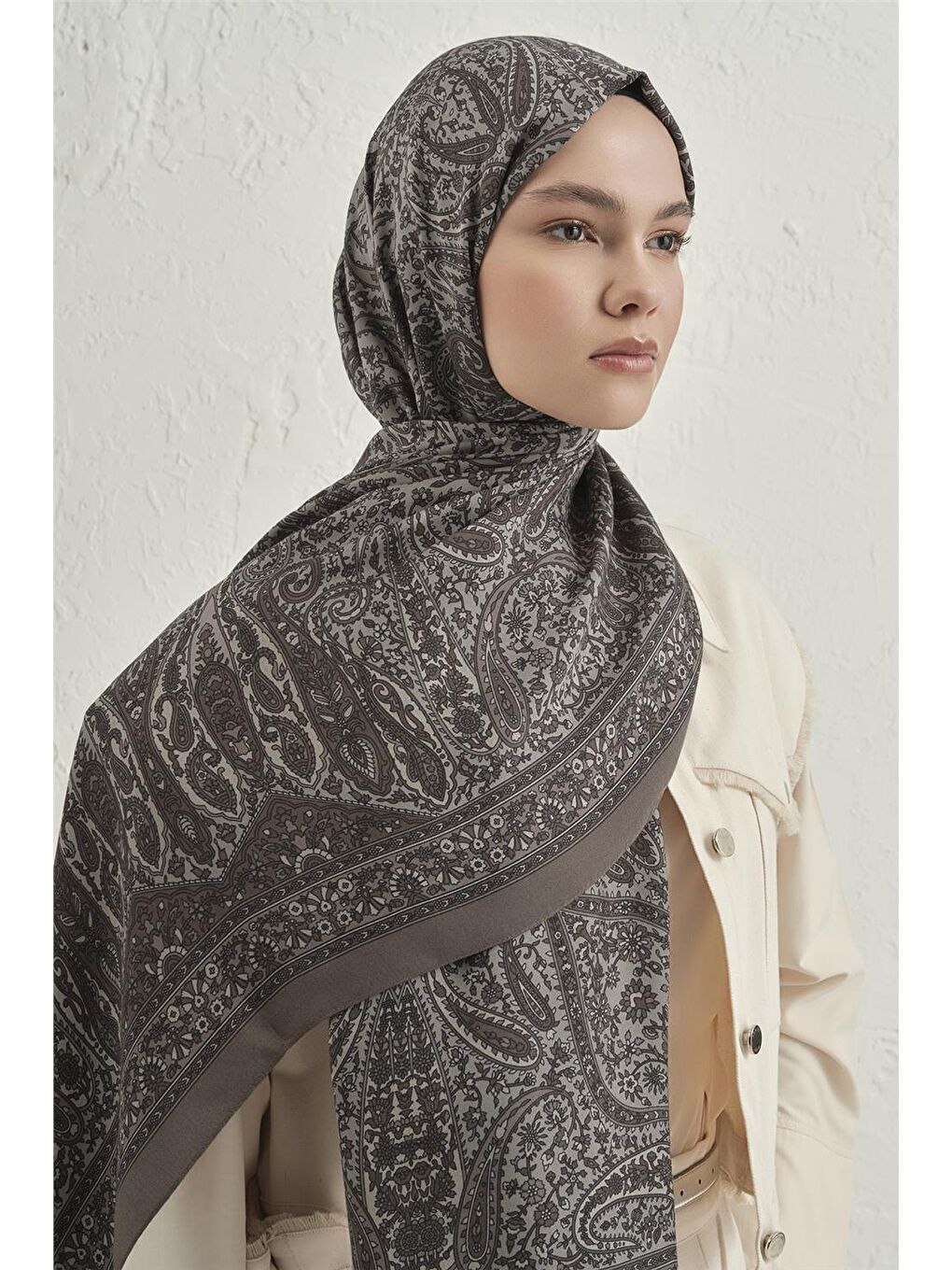 Bej Premium Pure Etnik Desen Şal 4 10-3