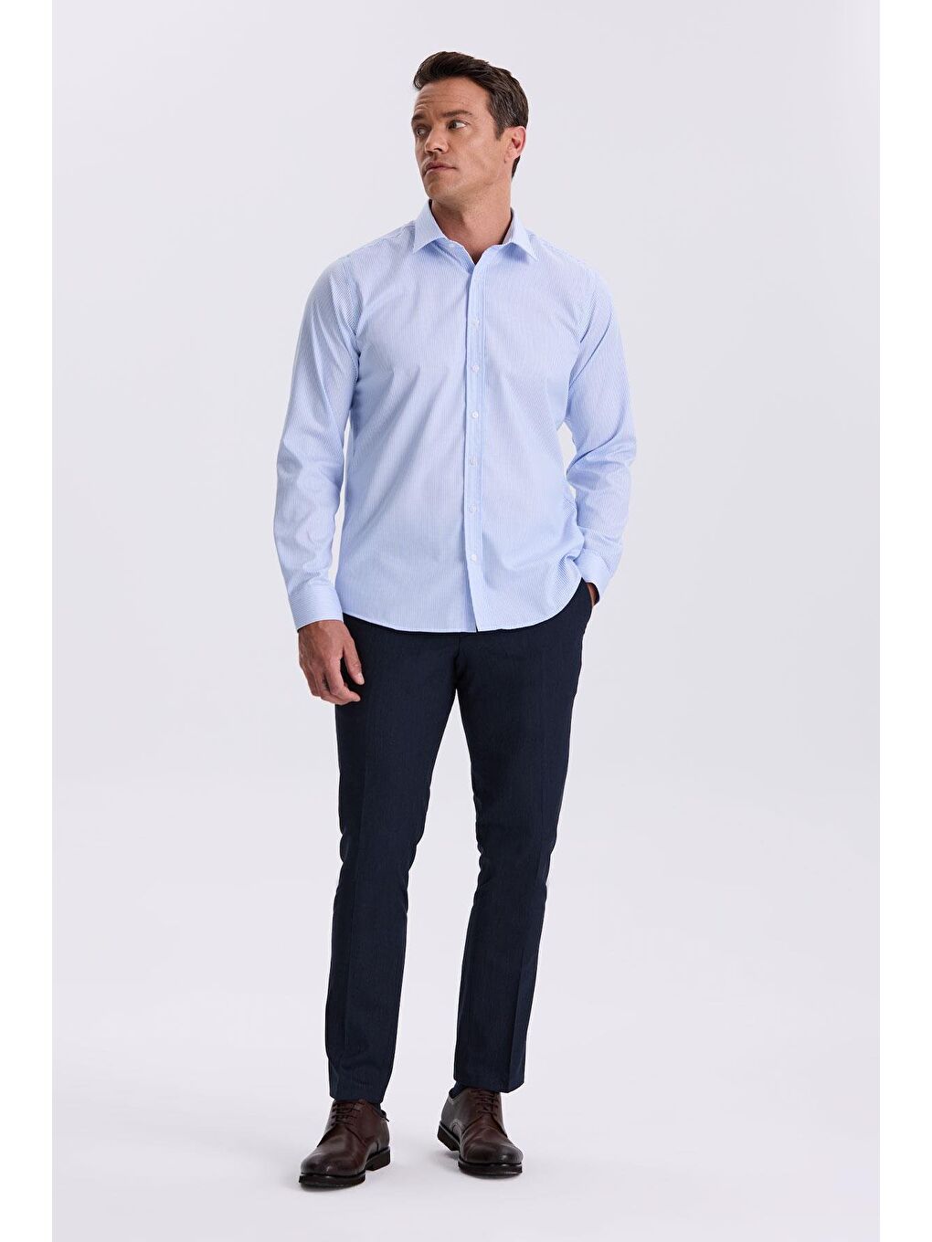 Mavi Comfort Fit Ütü Gerektirmeyen %100 Pamuk Çizgili Non İron Gömlek-1