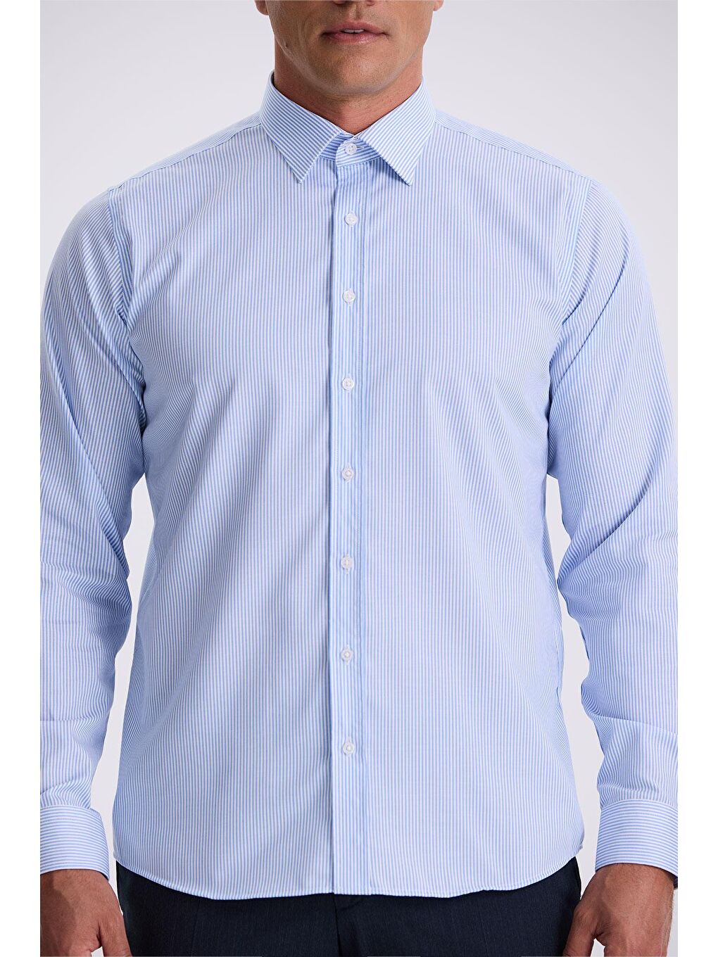 Mavi Comfort Fit Ütü Gerektirmeyen %100 Pamuk Çizgili Non İron Gömlek-2