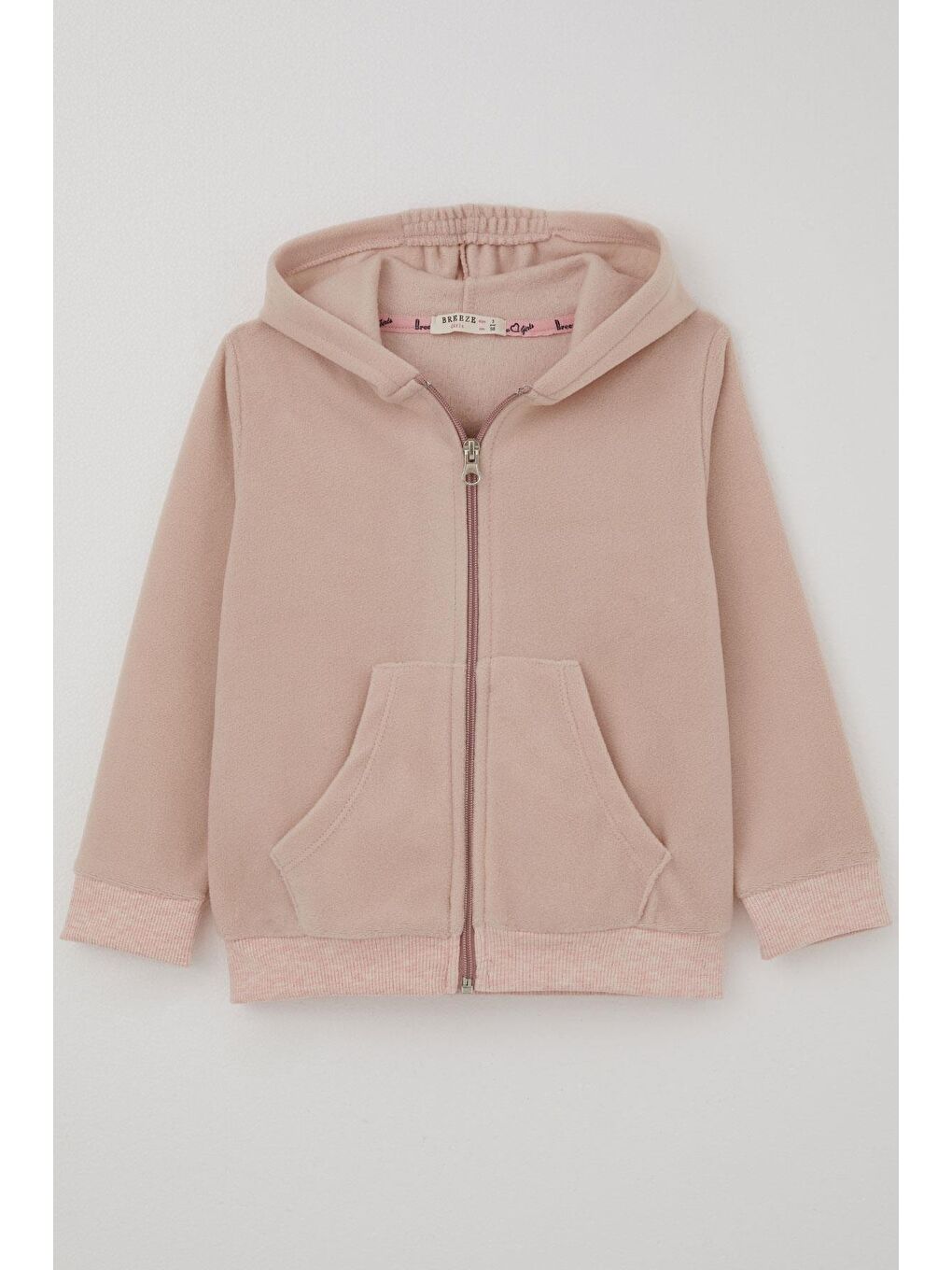 Pembe Kız Bebek Hırka Kapüşonlu Fermuarlı Pudra (9 Ay-3 Yaş)
