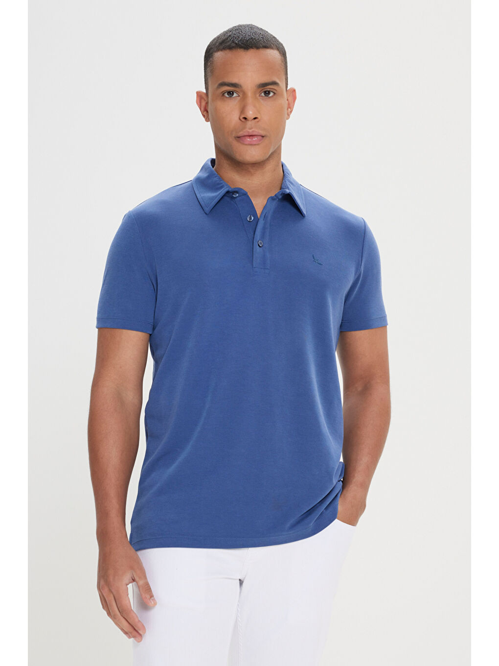 Erkek İndigo Slim Fit Dar Kesim Polo Yaka Tişört-2