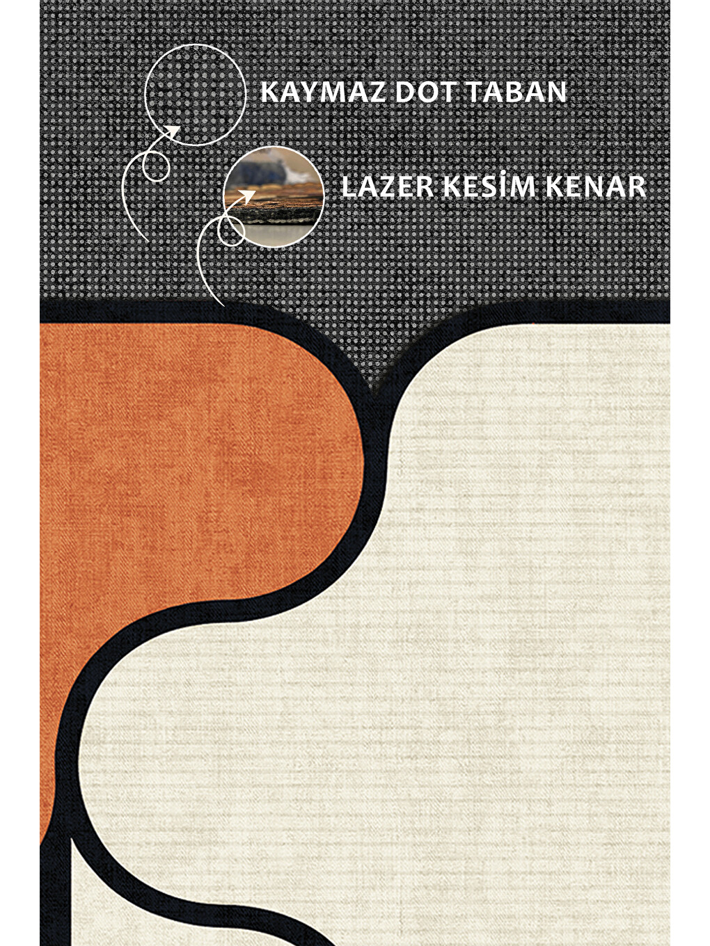 Turuncu Modern Dekoratif Halı – Makinada Yıkanabilir, Kaymaz Taban, İnce Lazer Kesim Halı-3