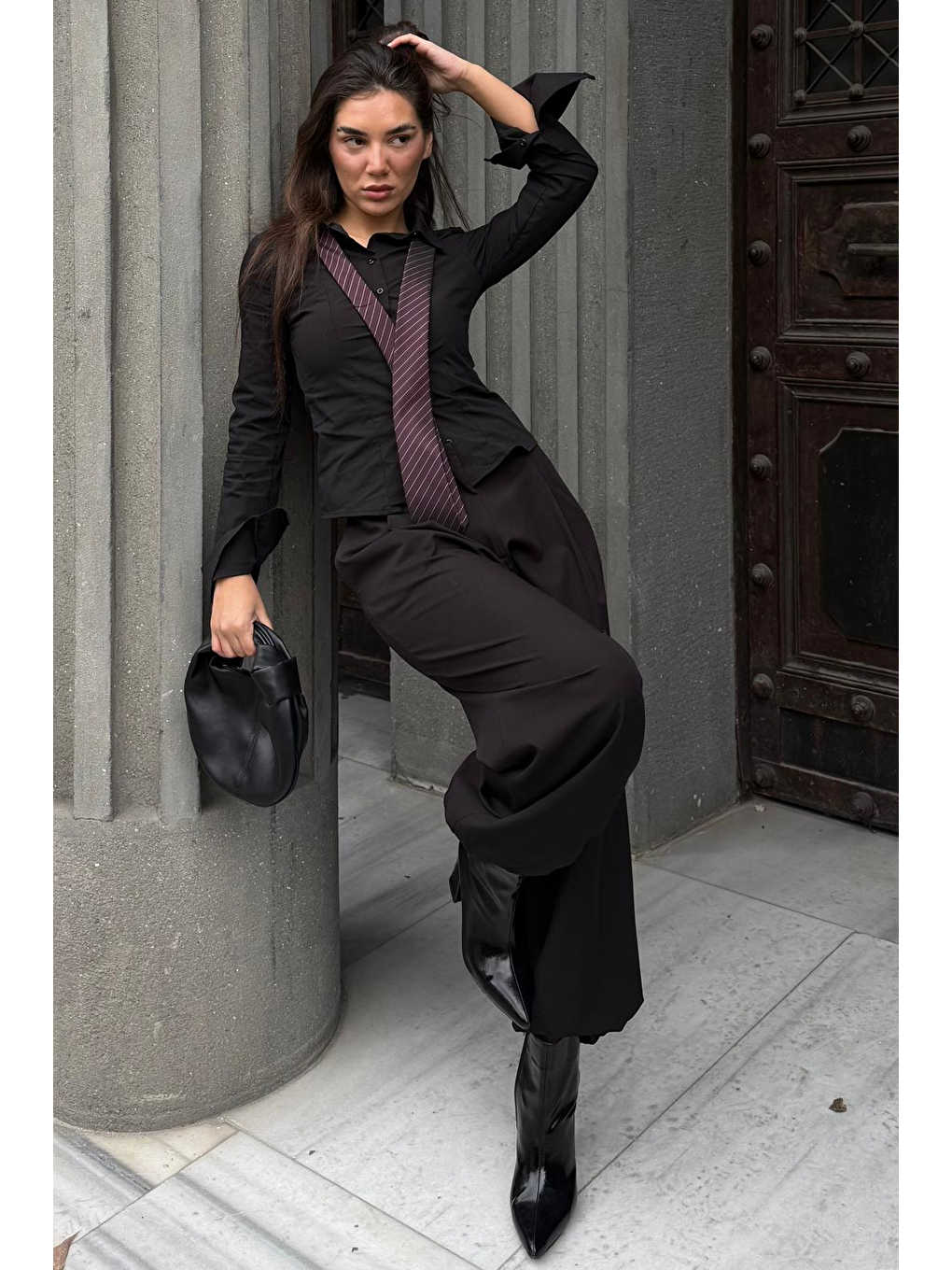 Siyah Pileli Cepli Balon Kadın Pantolon Mg2692-5