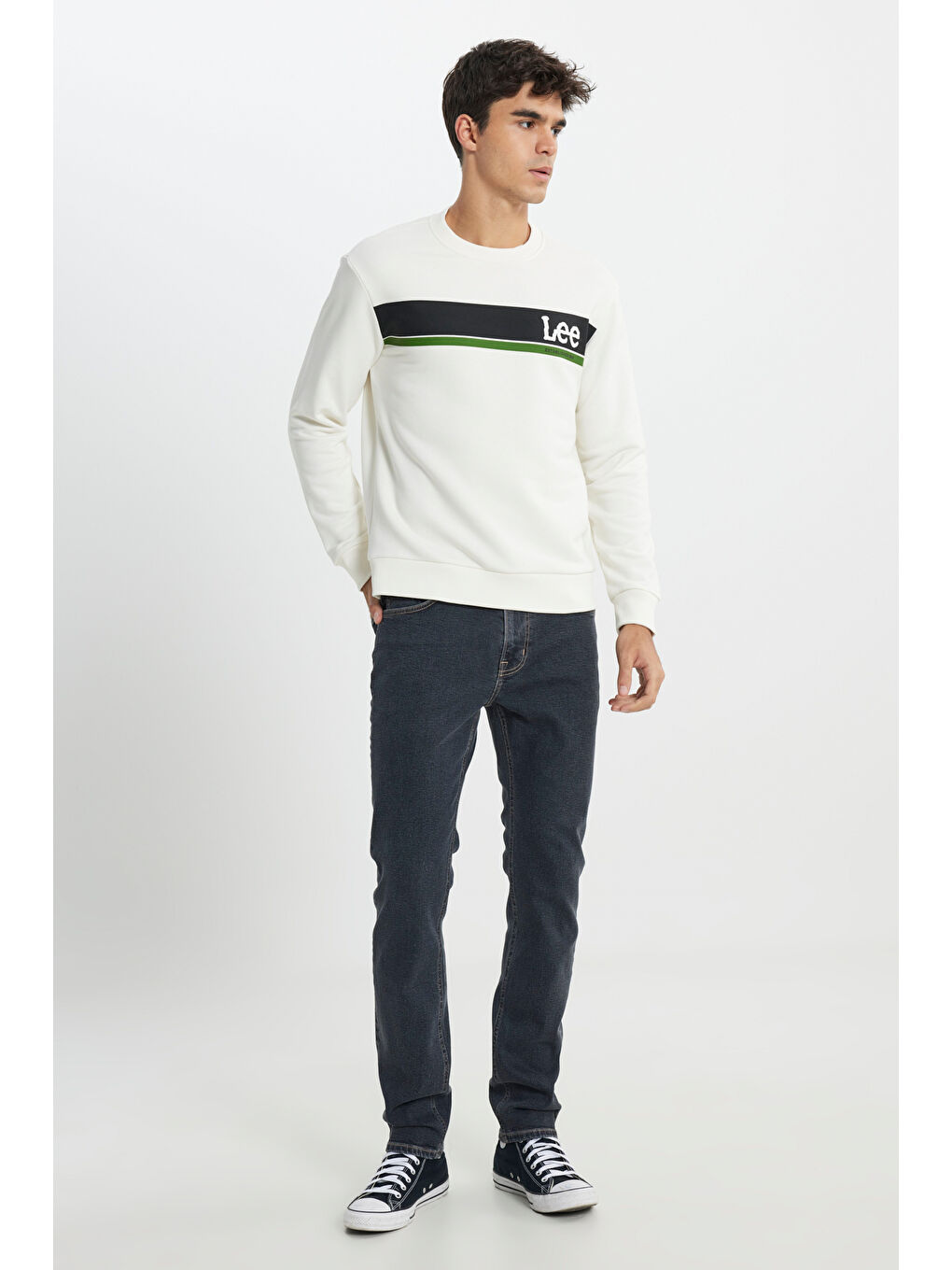 Beyaz Regular Fit Bisiklet Yaka Sweatshirt-2