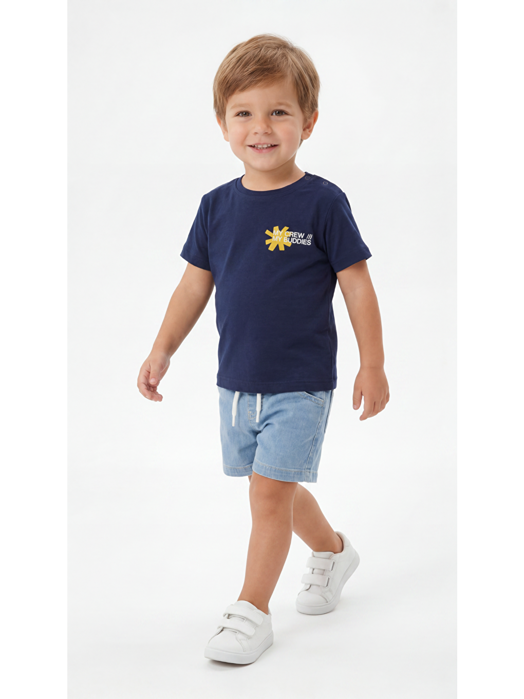 Lacivert My Crew My Buddies Baskılı Erkek Bebek Alt Üst Takım-2