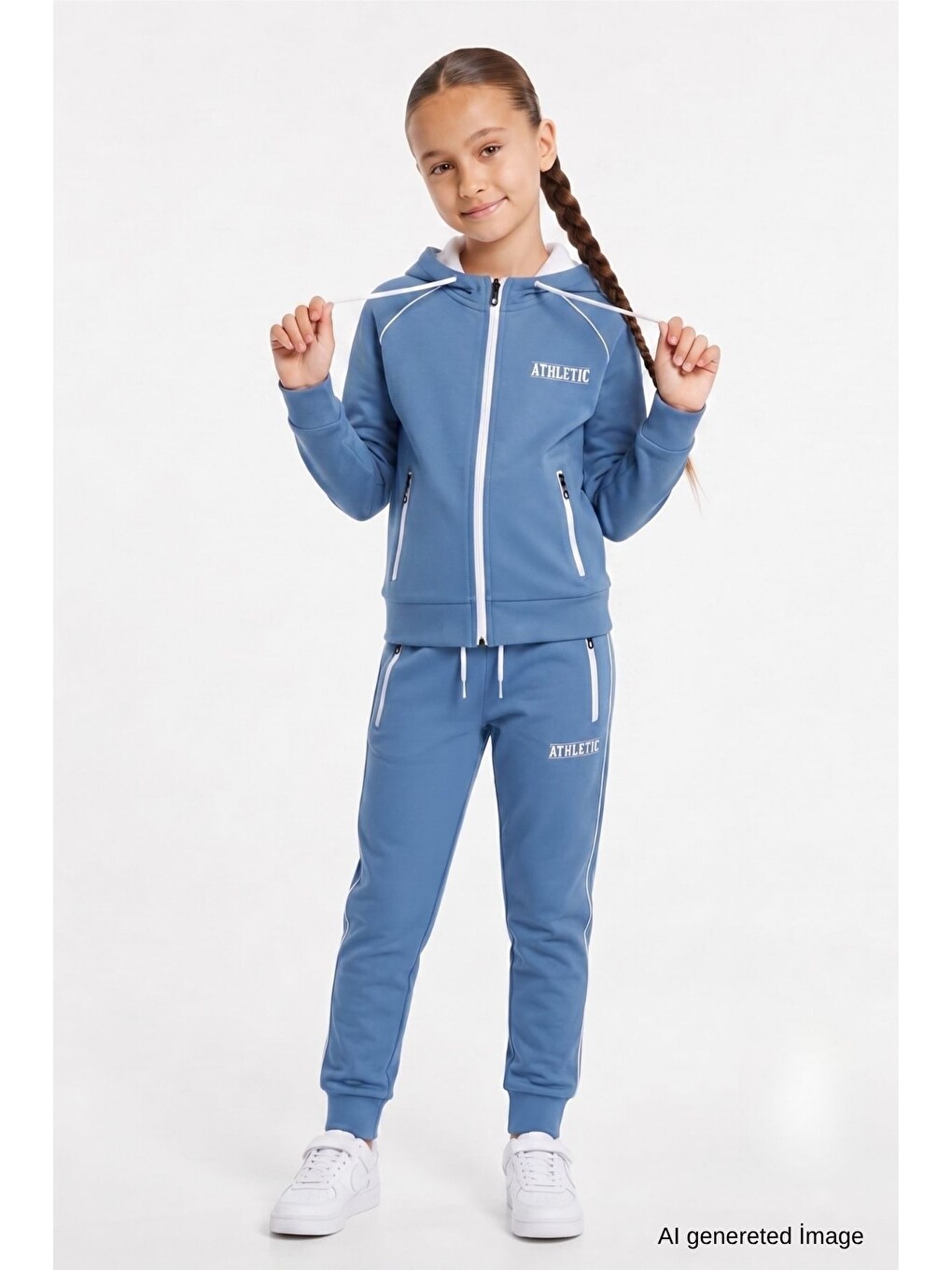 İndigo Kız Çocuk Scuba Atheletic Reglan Kol Kapüşonlu Dalgıç Kumaş Eşofman Takımı Esf7027