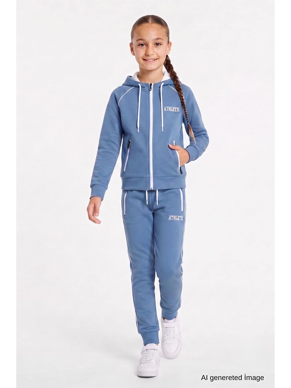 İndigo Kız Çocuk Scuba Atheletic Reglan Kol Kapüşonlu Dalgıç Kumaş Eşofman Takımı Esf7027-1