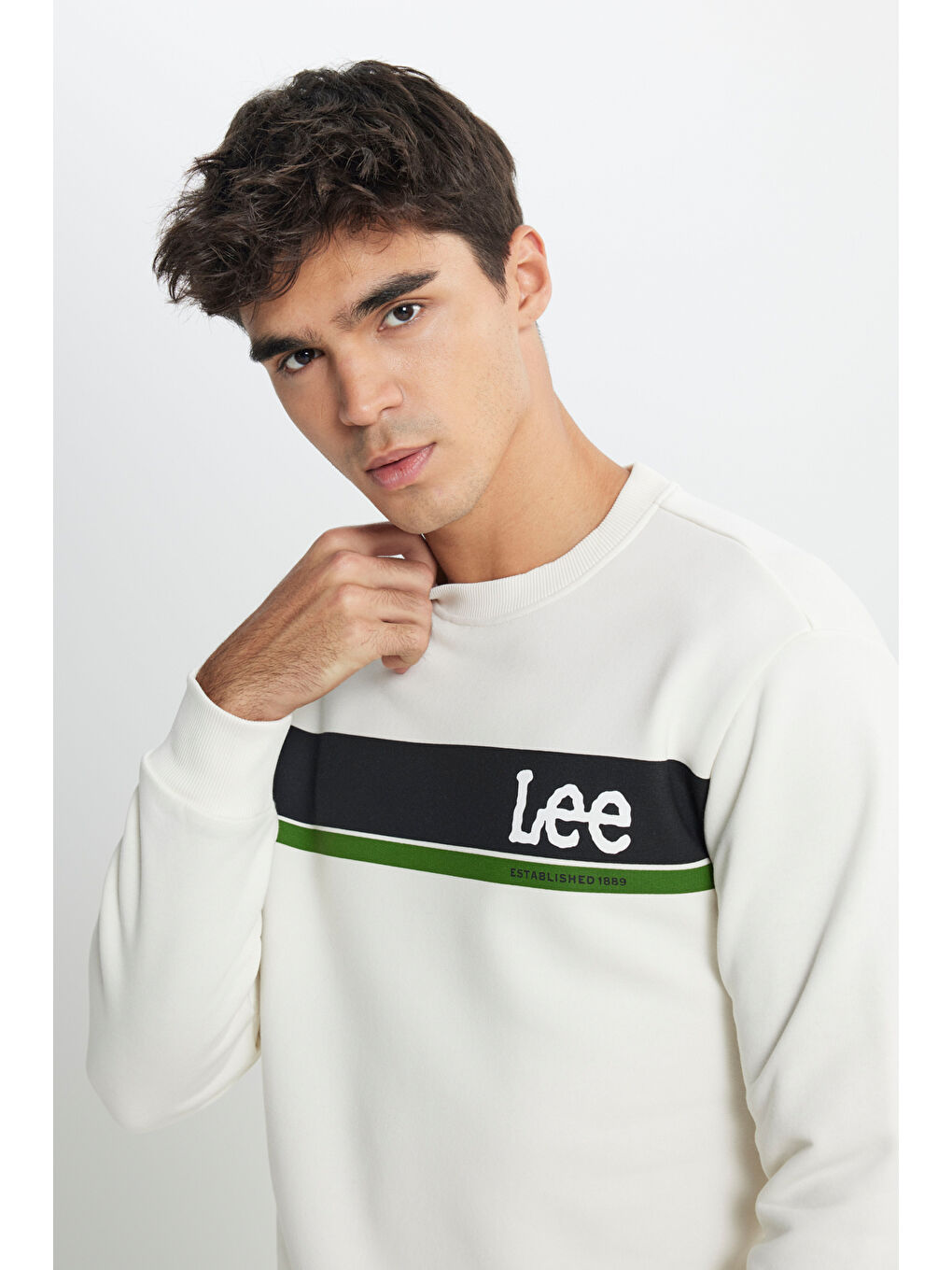 Beyaz Regular Fit Bisiklet Yaka Sweatshirt-3