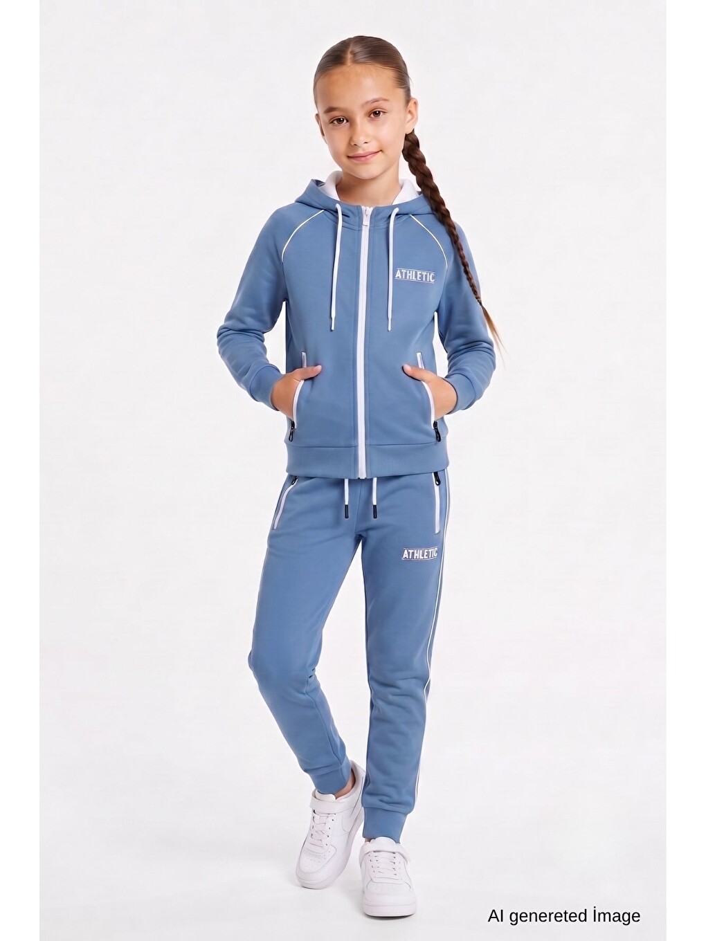 İndigo Kız Çocuk Scuba Atheletic Reglan Kol Kapüşonlu Dalgıç Kumaş Eşofman Takımı Esf7027-2
