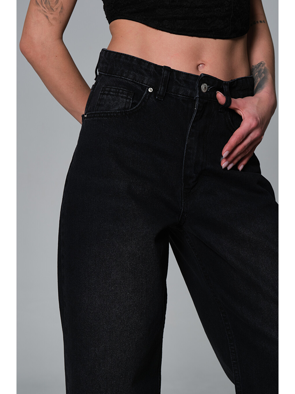 Gri Yüksek Bel Barrel Denim %100 Pamuk kadın Jean Baggy Jean Pantolon @Barrella-1