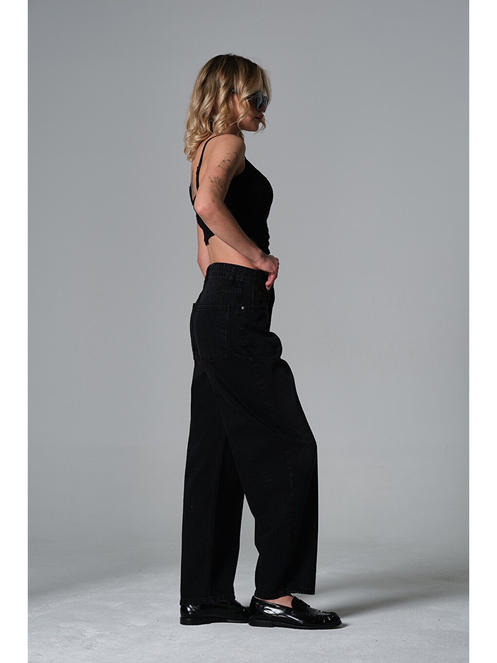 Gri Yüksek Bel Barrel Denim %100 Pamuk kadın Jean Baggy Jean Pantolon @Barrella-6